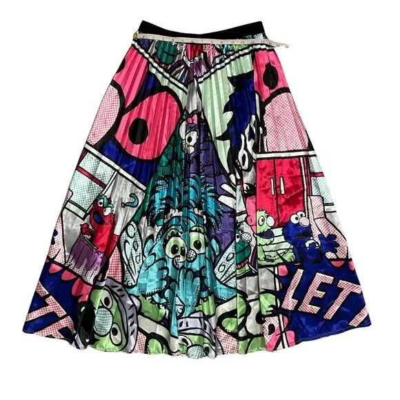 Sesame Street Women's Pleated Maxi Skirt Size L/XL Graphic Elmo Oscar Retro - Picture 4 of 8